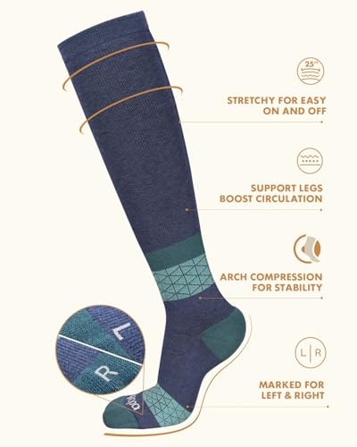Thick Soft Cotton Compression Socks (Blue and Navy Blue / Large-X-Large)