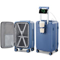 24 Inch Checked Luggage with Cup Holder and USB Ports (Interstellar Blue / 24 Inch)