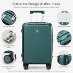 Grace Expandable Carry On Luggage with Wheels Airline Approved Hard Shell Suitcases with Front Pocket (20 Inch-3 / Blackish Green)