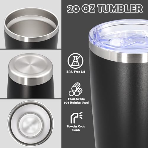 20oz Tumbler Stainless Steel Tumbler Coffee Tumbler with Lid Black (Black)
