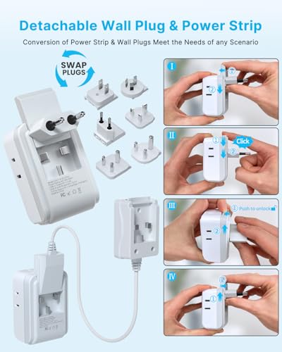 Universal Travel Adapter with 5ft Detachable Cord (Type A/C/G/D/M/I- All in One Adapter 5FT)