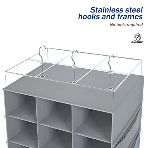 18+2 Section Hanging Shoe Organizer with Side Pockets (Grey With 10 Mesh Pockets / 20 Sections)