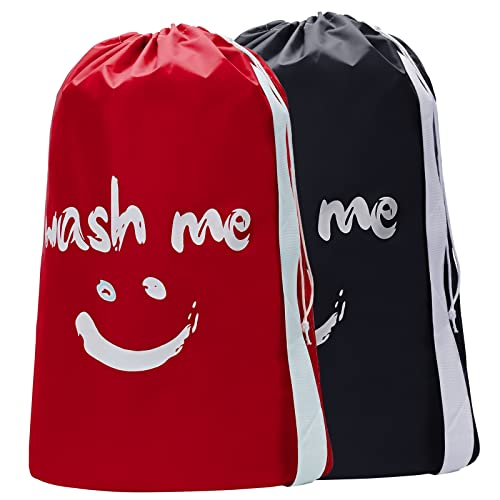 2pack XL Laundry Bag with Strap ((2 Pack - With Strap) Black & Red)