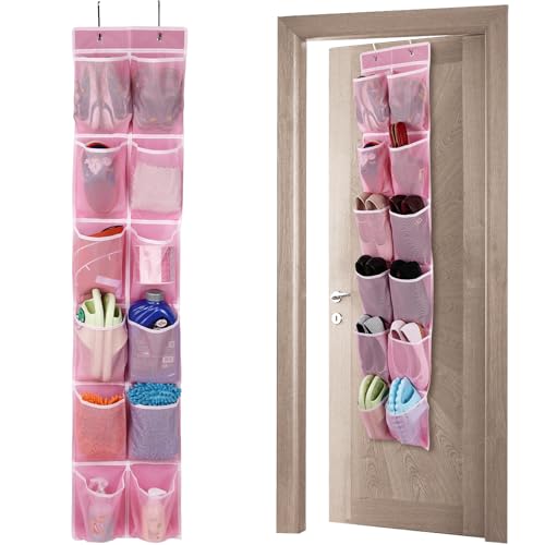 Over the Door 12 Pocket Hanging Shoe Organizer (Pink)