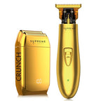 2-in-1 T-Shaper Trimmer & Crunch Foil Shaver | STF602 Electric Razor & ST5200 Beard Trimmer Barber Haircut Kit | Gold (Gold Chrome)