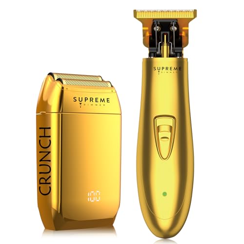 2-in-1 T-Shaper Trimmer & Crunch Foil Shaver | STF602 Electric Razor & ST5200 Beard Trimmer Barber Haircut Kit | Gold (Gold Chrome)
