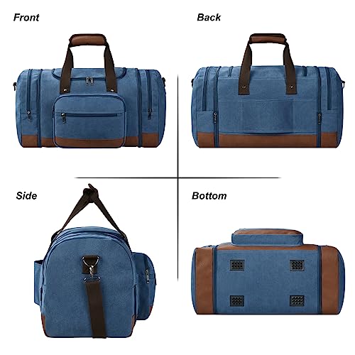 50L Canvas Duffle Bag for Travel Weekend Gym Overnight Carry (Blue / 50L)