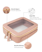 Travel Clear Makeup Bag Set (Mini+Large Dark Pink)