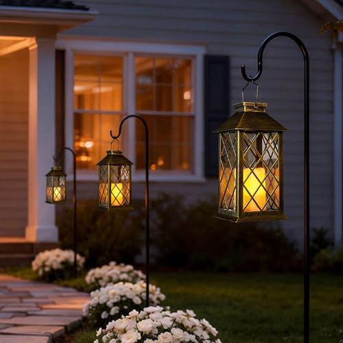 14" Solar Lanterns Outdoor Waterproof Garden Lanterns Flameless Candle Mission Lights for Table