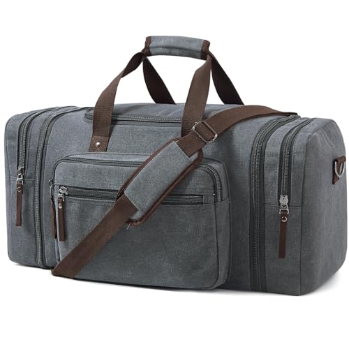 Large Canvas Duffle Bag for Travel (Grey / 70L)