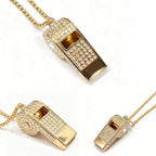 Blinged Rhinestone Whistle for Coaches with Metal Chain (White)