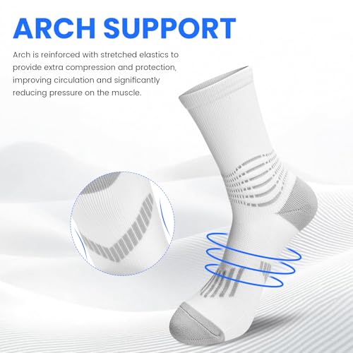 Crew Compression Socks Athletic Running Socks for Men Women Plantar Fasciitis Relief 3 Pairs (X-Large / Black+white+grey(stripe 3 Pairs))