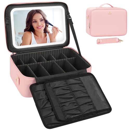 Large Makeup Case with LED Mirror (01-Pink / 3-Large)