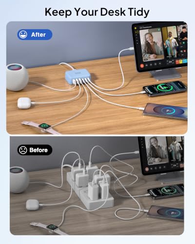 USB Fast Charger Block 50% Smaller 100W Max 6 (Light Blue / 100W)