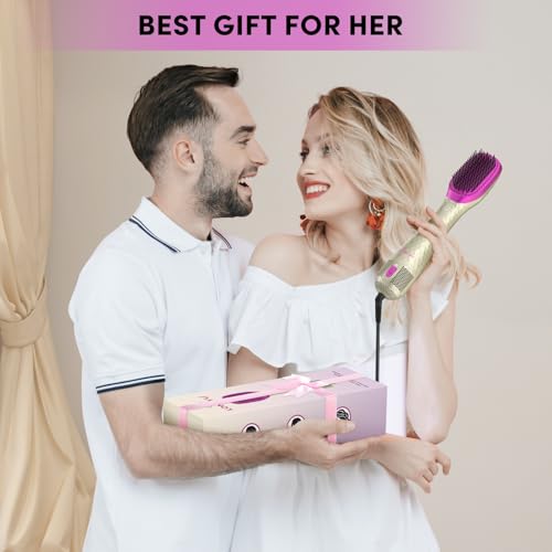 3 in 1 Hair Dryer Brush Straightener 1200W Negative Ionic Hot Air Brush One Step Blow Dryer and Styler for Straightening Drying Smoothing (Champagne Gold)