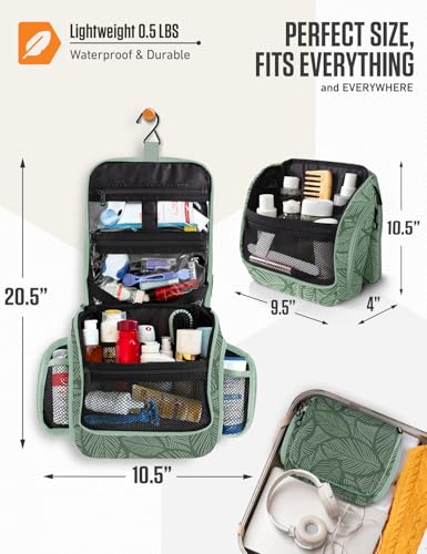 Hanging Travel Toiletry Bag (Green Leaves)