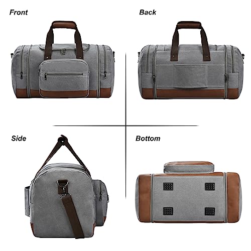 60L Canvas Duffle Bag for Travel Weekend Gym Overnight Carry (Grey / 60L)