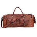 Leather Duffle Bag for Men Luggage Handmade Travel Bag Carry On Luggage Weekender Bags Overnight Gym Sports Cabin Holdall Bag For Airplanes Men And Women (30 inch)