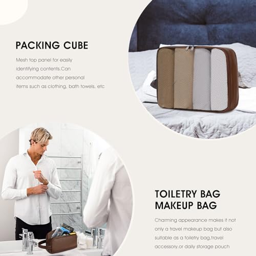 3PCS Faux Leather Weekender Bag for Women Men Travel Bag Overnight Bags (Coffee)
