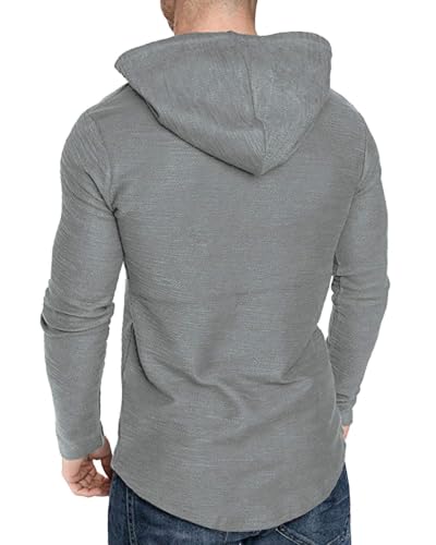 Mens Fashion Athletic Hoodies Sport Sweatshirt Solid Color Fleece Pullover Light Grey (Large / Light Grey)