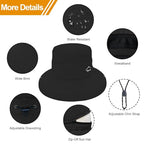 Sun Hats for Women Bucket Hat UV Protection Fishing Hat Wide Brim Safari Hats 2 in 1 Zip (With One Pair Cooling Sleeves-1pack-black)
