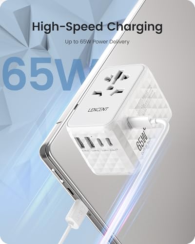 65W International Travel Adapter (65W-2A3C(1 Fast Charger Port) / White)