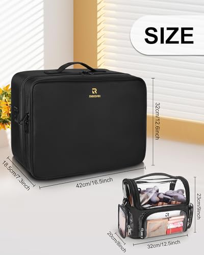 Extra Large Makeup Case and Makeup Brush Holder Bag (Black with Clear Makeup Case / Extra Large)
