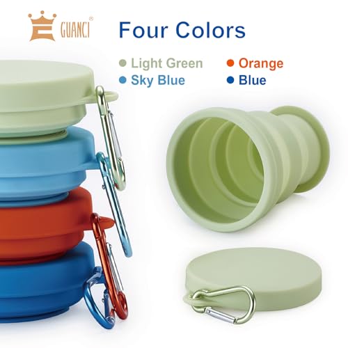 Silicone Collapsible Travel Cup Set 8 Pack Silicone Folding Camping Cup with Lids Foldable Drinking Cup Sets Portable Dishwasher Safe for Outdoor Hiking Travel Sport (8 Pack Orange-Sky Blue-Light Green-Blue)
