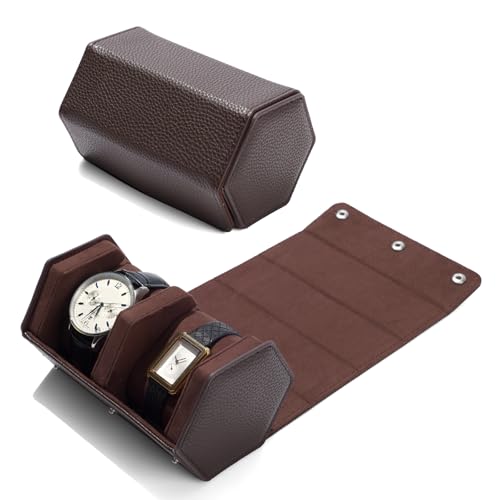 2 Slot Watch Box Brown Hexagonal (Brown / 2-Slot)