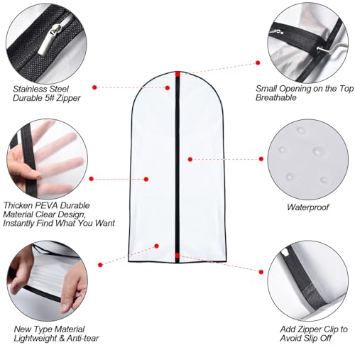 Garment Bags for Hanging Clothes 24"x 48" Suit Covers for Closet Garment Bag Suit Cover for Suits Jacket Dresses Clothes Storage (Black / 24''X48'')