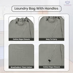 LFH Home Cotton Rich Canvas Extra Large Laundry Bag with Handle (28”x40” / Grey)