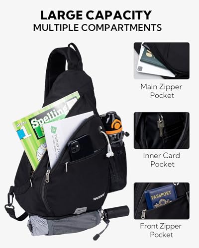 Large Sling Bag Crossbody Backpack Chest Pack for Men Women (Large / Black)