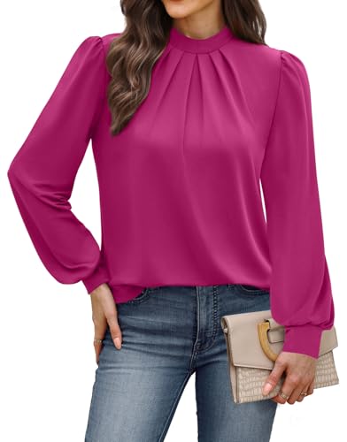 Fall Tops for Women 2026 Cute Long Sleeve Shirts for Women Blouses Womens Fall Fashion 2026 Cute Work Clothes Business Casual Office Teacher Outfits Clothing Blouses Pink S (10 - Pink / Small)