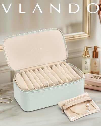 Jewelry Travel Organizer with Clear 12 Velvet Bags (12PCS-Mint Green)