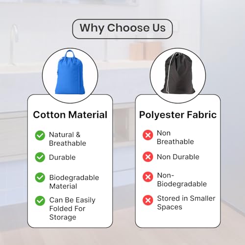 LFH Home Large Premium Cotton Rich Canvas Laundry Bag with Drawstring and Handles Heavy Duty (20”x30” (Pack of 4) / Sky Blue)