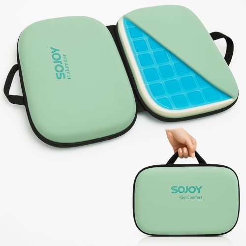 3-in-1 Foldable Gel Seat Cushion with Memory Foam Ergonomic Portable Cushion for Back Pain & Tailbone Relief - Perfect for Office Chair, Airplane Travel & Stadium Seats (18.5" x 15" x 2" Green) (Green)