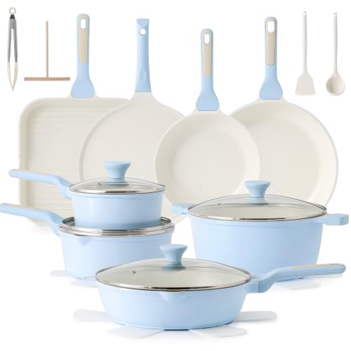 23 PCS Non Toxic Ceramic Cookware Set (Glacer Blue / Large)