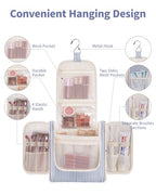 Large Hanging Travel Toiletry Bag for Women (CA-Greyish Blue Stripe / Large)