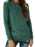 Long Sleeve Shirts for Women Casual Crewneck Tops Basic Tees (Small / 01darkgreen)