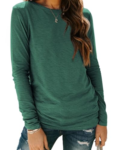Long Sleeve Shirts for Women Casual Crewneck Tops Basic Tees (Small / 01darkgreen)