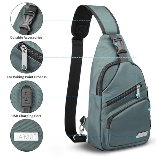 Crossbody Hiking Casual Sling Bag For Men Women Travel Camping Chest Backpack Daypack (Green / Large)