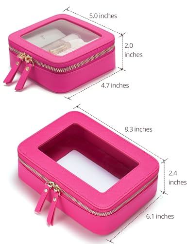 Clear Makeup Case Toiletry Bag Travel Medium Clear Cosmetic Bag with Zipper (Hot Pink / Mini & Medium)