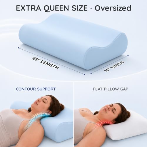 Queen Contour Memory Foam Pillow for Neck Pain Relief (Blue / Extra Queen Size)