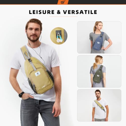 Sling Bag RFID Crossbody Sling Backpack Cross Body Shoulder Bag Travel Hiking Daypack for Women Men (Khaki)