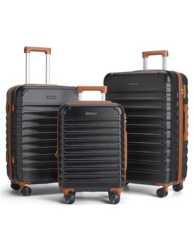 Luggage Sets 3 Pcs Suitcase with Wheel (Black/Brown / 3-Piece Set-20 Inch/24 Inch/28 Inch)