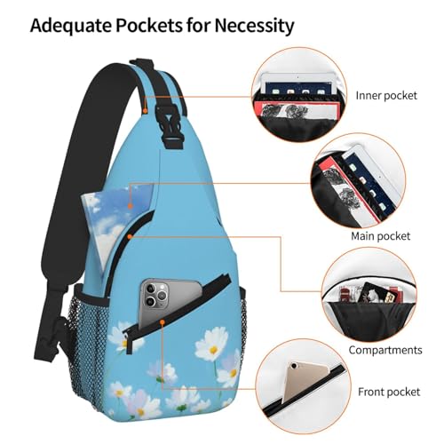 Sling Bag White Flower Blue Summer Hiking Daypack Crossbody Shoulder Backpack Travel Chest Pack for Men Women (B0160)