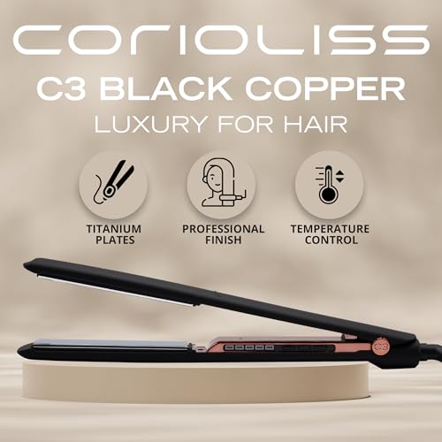 C3 Hair Straightener Flat Iron Professional for Hair Titanium Plates Control Temperature Women (Black Copper Soft Touch)