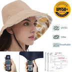 Womens Sun Hats Wide Brim Reversible Bucket Cotton Hat Packable Summer Travel Cap with Hat Clip (Medium / Khaki2)