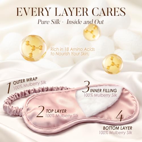 100% Mulberry Silk Sleep Eye Mask for Sleeping Women and Men (Pink / 1 Count (Pack of 1))