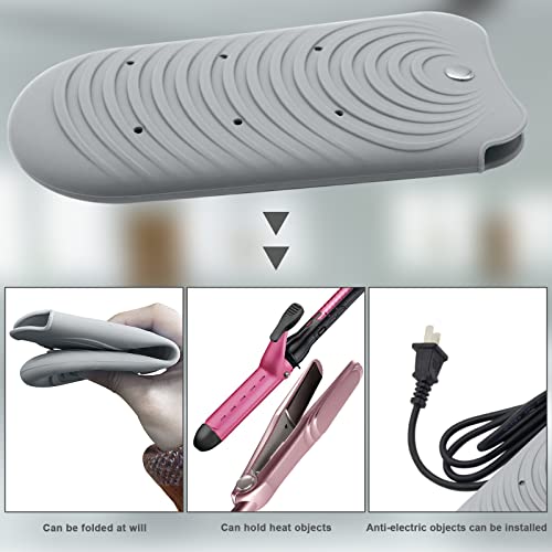 Heat Insulating Silicone Mat Pouch for Hair Styling Tools (Grey)